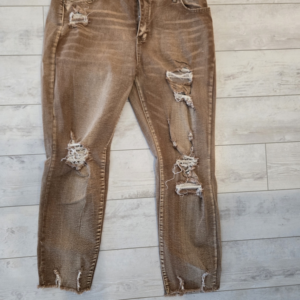 Distressed Brown Ripped Skinny Jeans